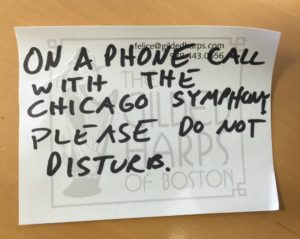 On a phone call with the Chicago Symphony Creative Inventory 2016