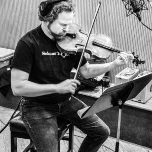 Violist David Wallace improvises at the "Shimmering Lights" recording session with Yale Strom's Broken Consort