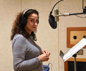 Singer Elizabeth Schwartz recording "Shimmering Lights" at San Diego's Studio West