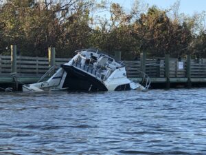 Partly submerged and shipwrecked boat in the Florida Keys